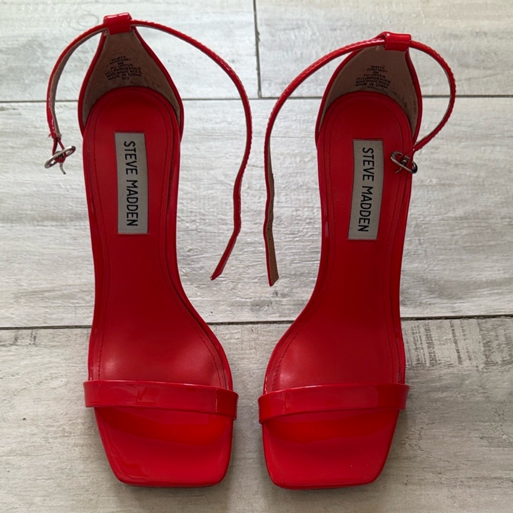 Steve Madden Red Heels Ankle Strap Square Toe